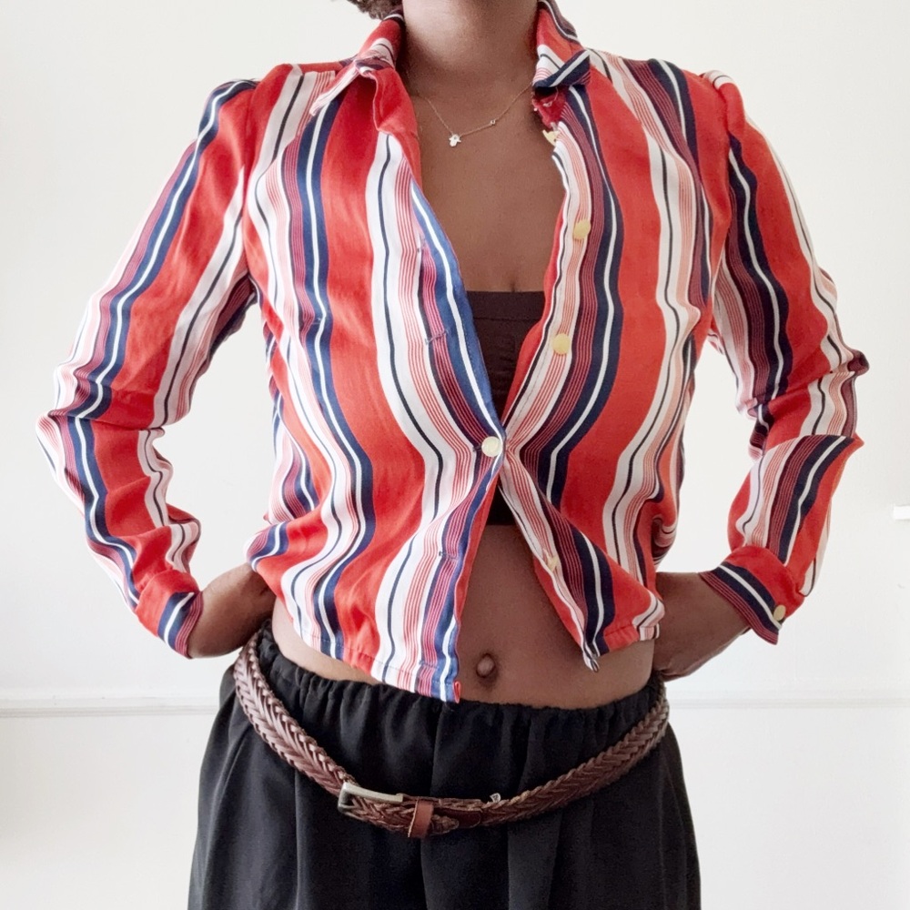 vintage orange striped button up shirt